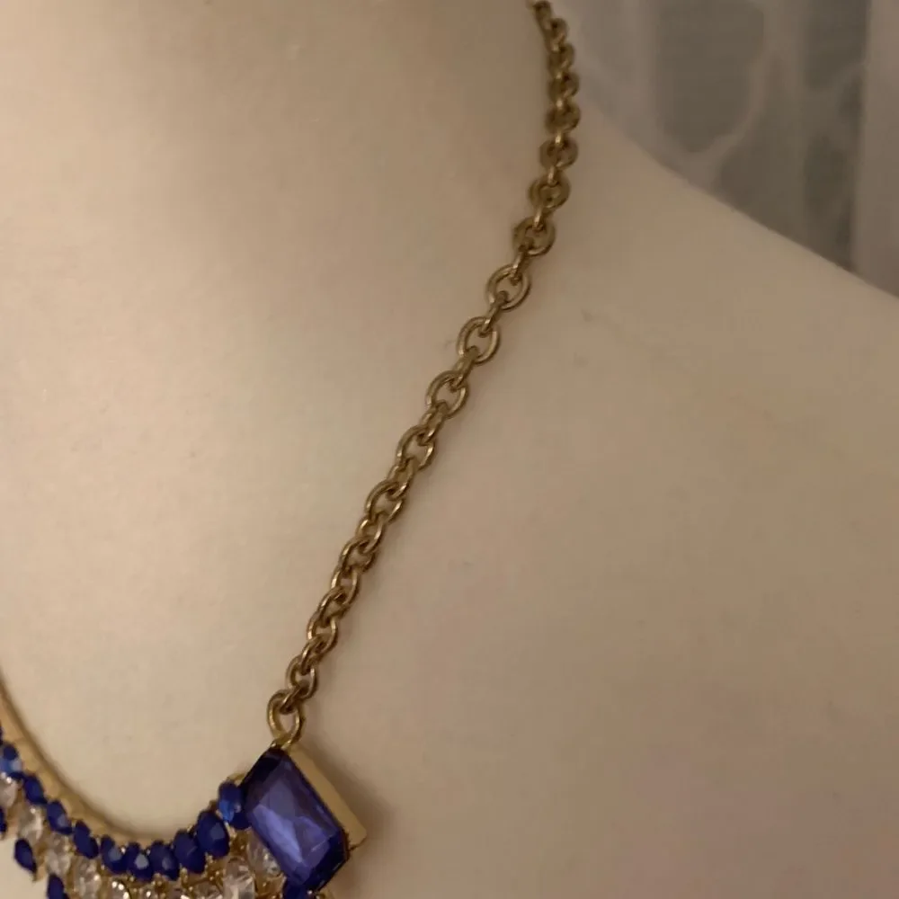 Gold, blue & white stone Statement BOLDNecklace